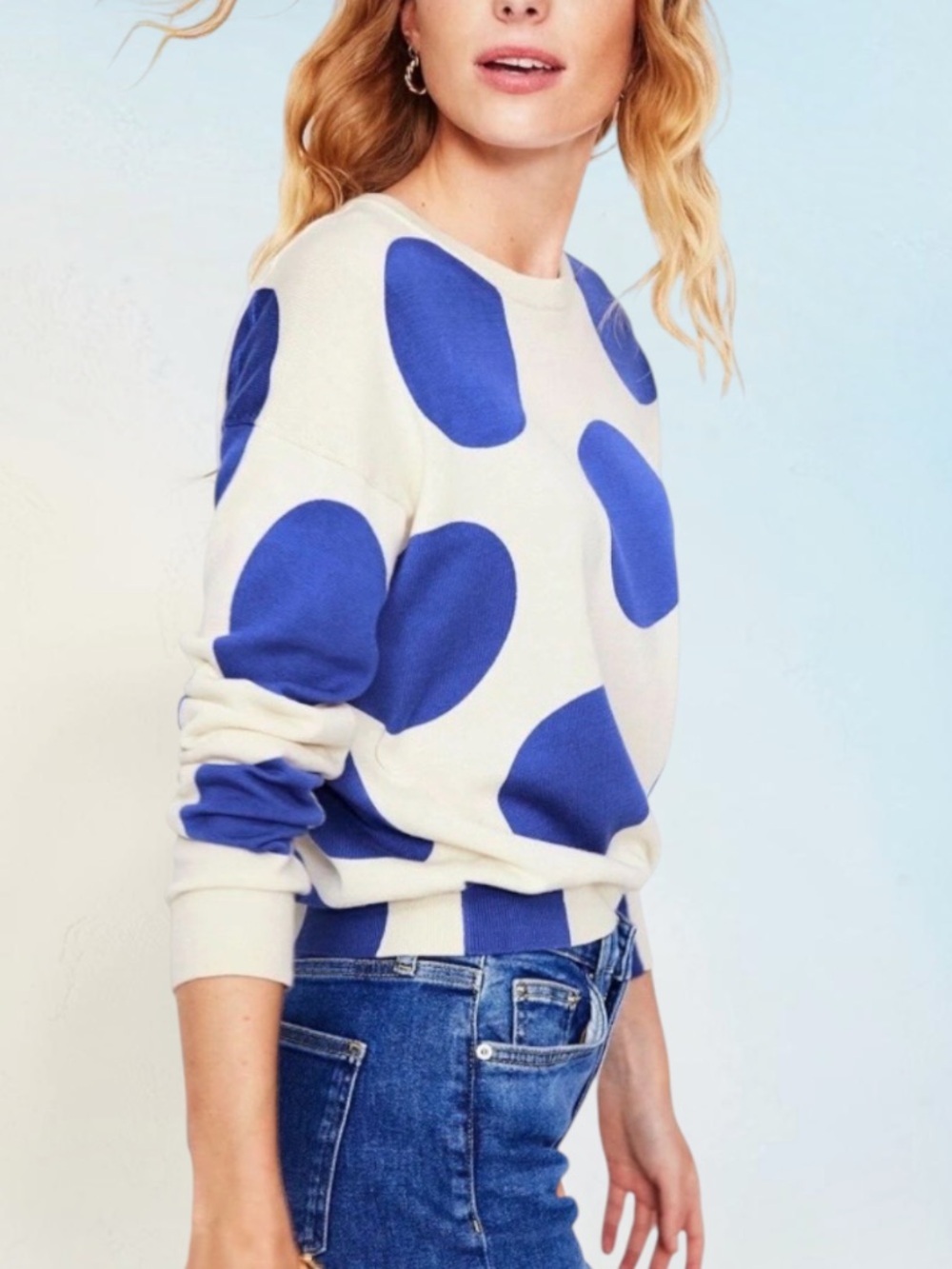 BODEN Lara Relaxed Crew Neck Spot Dot Cotton Sweater Size XL